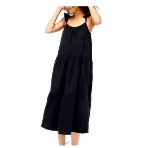 J. Crew Ruffle-strap Gauze Midi Dress Black 100% Cotton